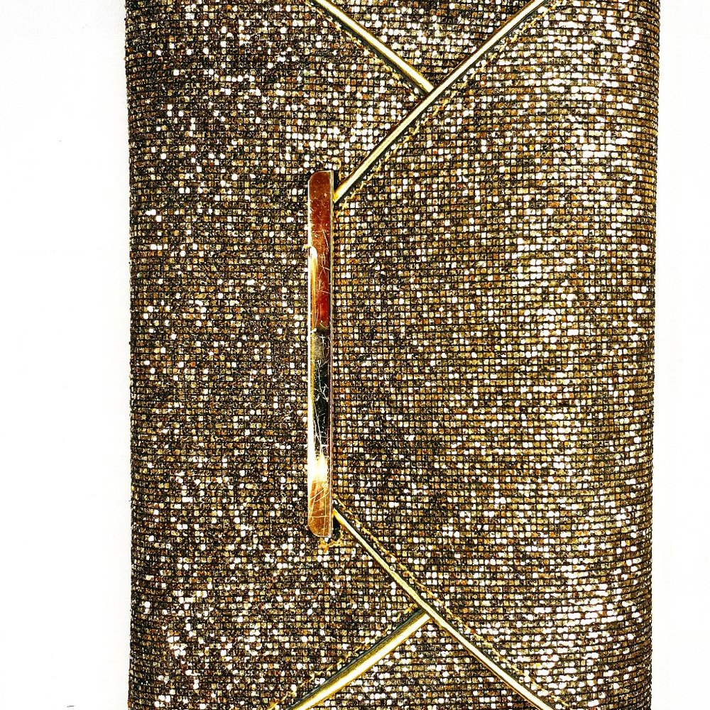 Vintage Gold Sparkle Clutch – 1990s – Satin Lining – Elegant Evening Bag